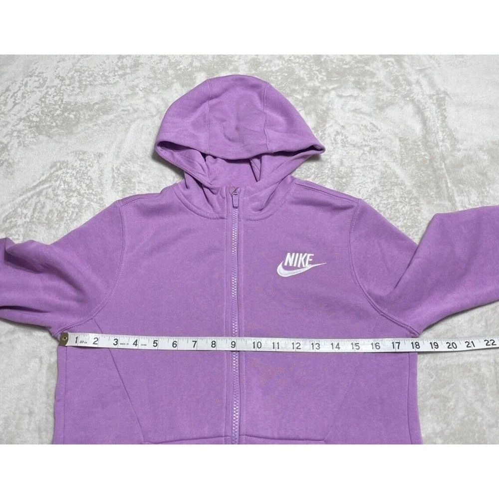 Nike Sportswear Club Hoodie Girls Large Purple Fleece Full Zip Logo Sweatshirt